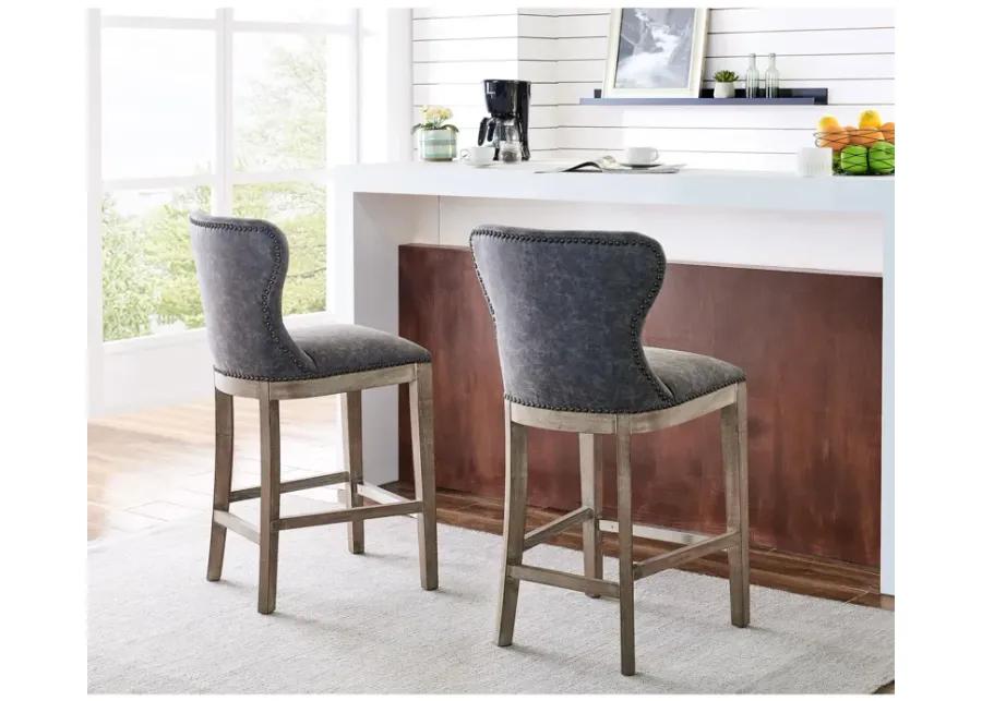 dorsey pu counter stool drift wood legs, nubuck charcoal