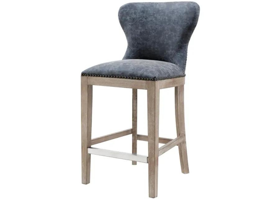 dorsey pu counter stool drift wood legs, nubuck charcoal