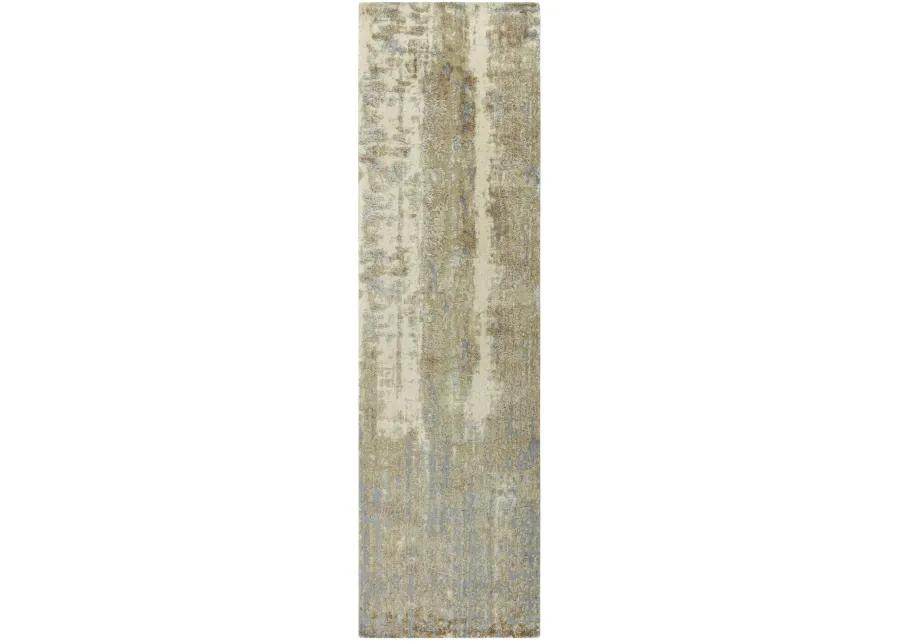 Artistry Beige Abstract NZ Wool/Tencel Blend 2'6" x 10' Runner Rug