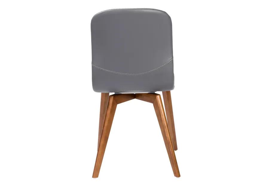 Mai Side Chair in Gray Leatherette with Walnut Stained Solid Wood Legs - Set of 2