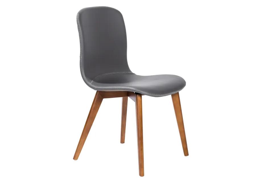 Mai Side Chair in Gray Leatherette with Walnut Stained Solid Wood Legs - Set of 2