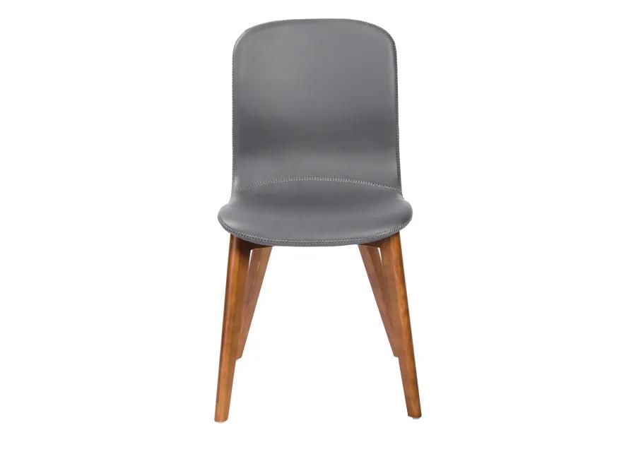 Mai Side Chair in Gray Leatherette with Walnut Stained Solid Wood Legs - Set of 2