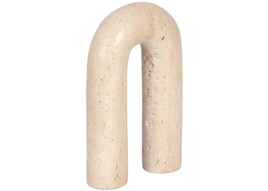 8" Rounded Travertine Arch Object, Tan