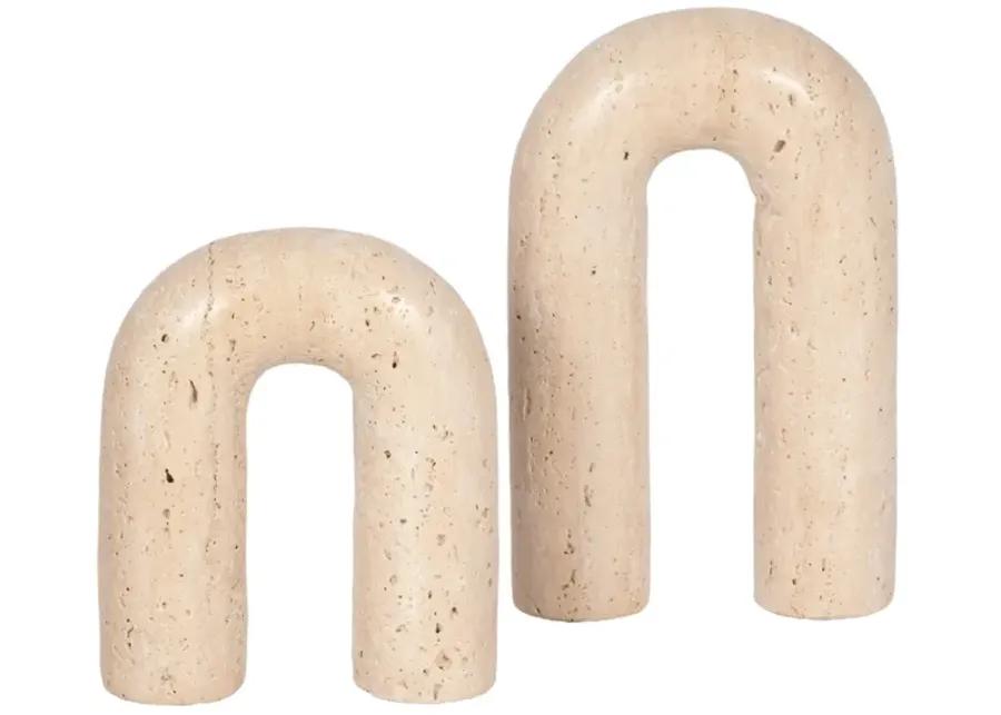 8" Rounded Travertine Arch Object, Tan