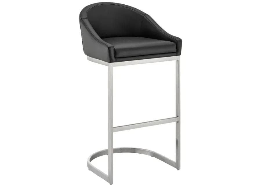 Katherine 30" Bar Stool in Brushed Stainless Steel with Black Faux Leather