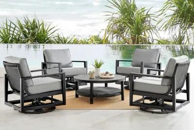 Caymen 5 Piece Black Aluminum Outdoor Seating Set with Dark Gray Cushions