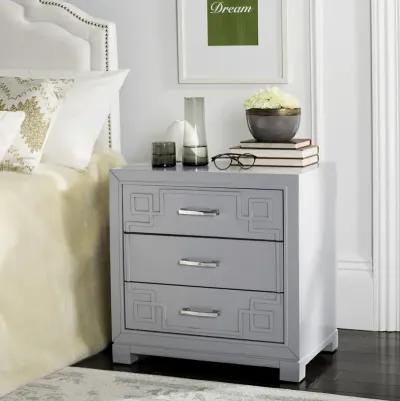 RAINA THREE DRAWER GREEK KEY NIGHT STAND 