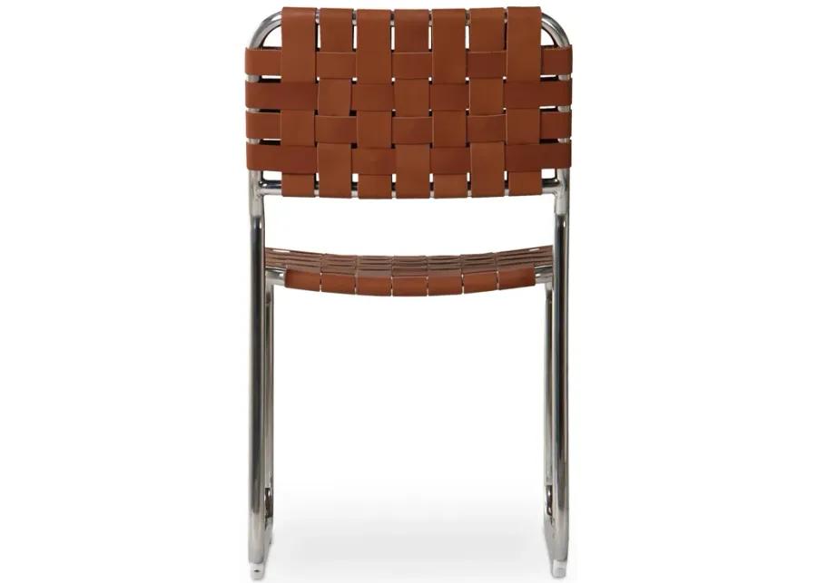 Moma Stainless Steel Dining Chair  Brown Leather - Set Of Two