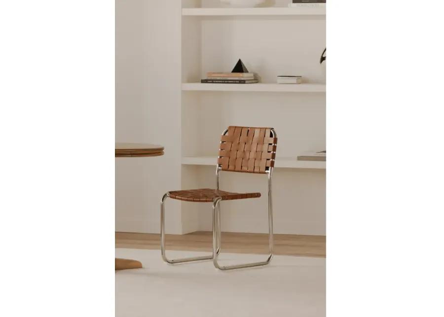 Moma Stainless Steel Dining Chair  Brown Leather - Set Of Two