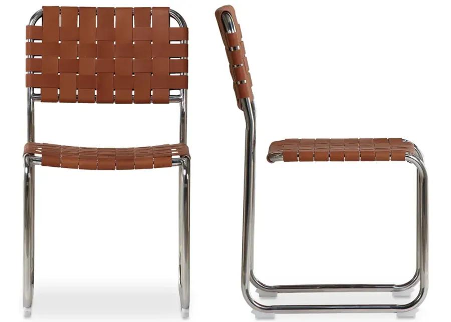 Moma Stainless Steel Dining Chair  Brown Leather - Set Of Two