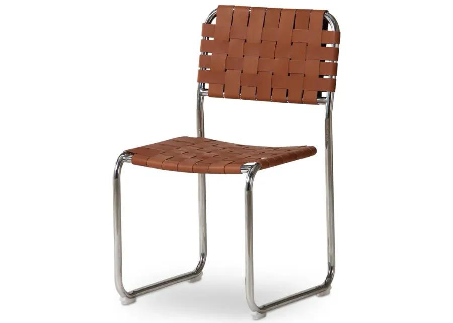 Moma Stainless Steel Dining Chair  Brown Leather - Set Of Two