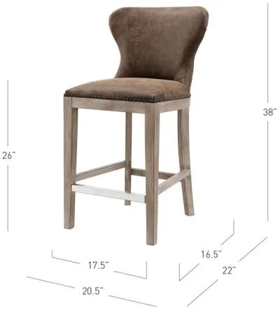 dorsey pu counter stool drift wood legs, nubuck chocolate