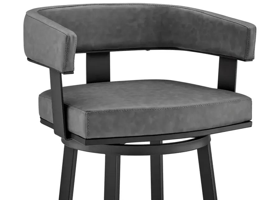 Lorin 26" Counter Height Swivel Bar Stool in Black Finish and Gray Faux Leather