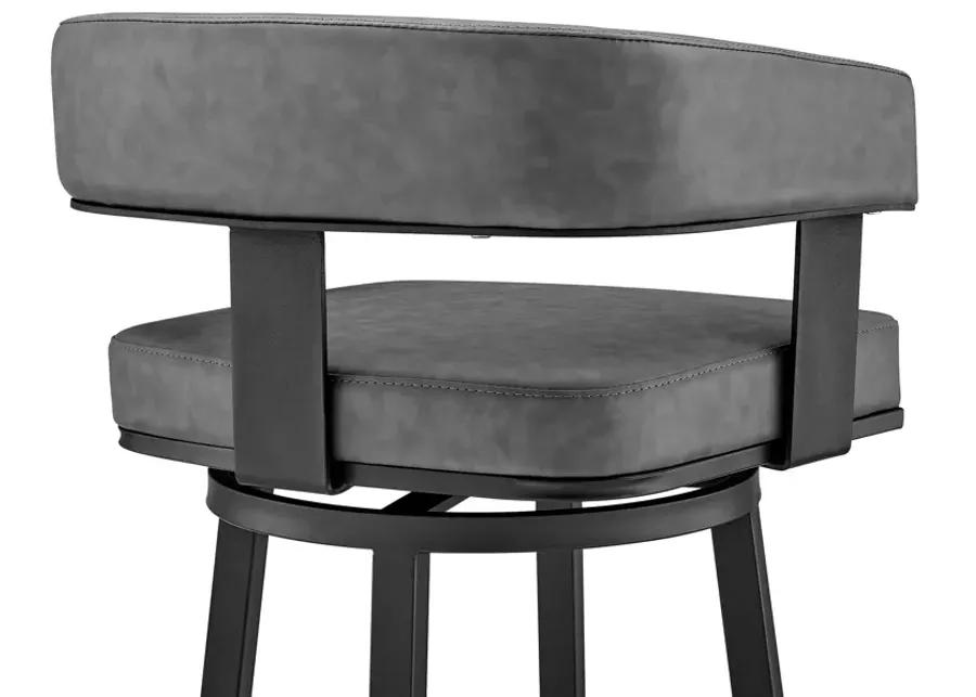 Lorin 26" Counter Height Swivel Bar Stool in Black Finish and Gray Faux Leather