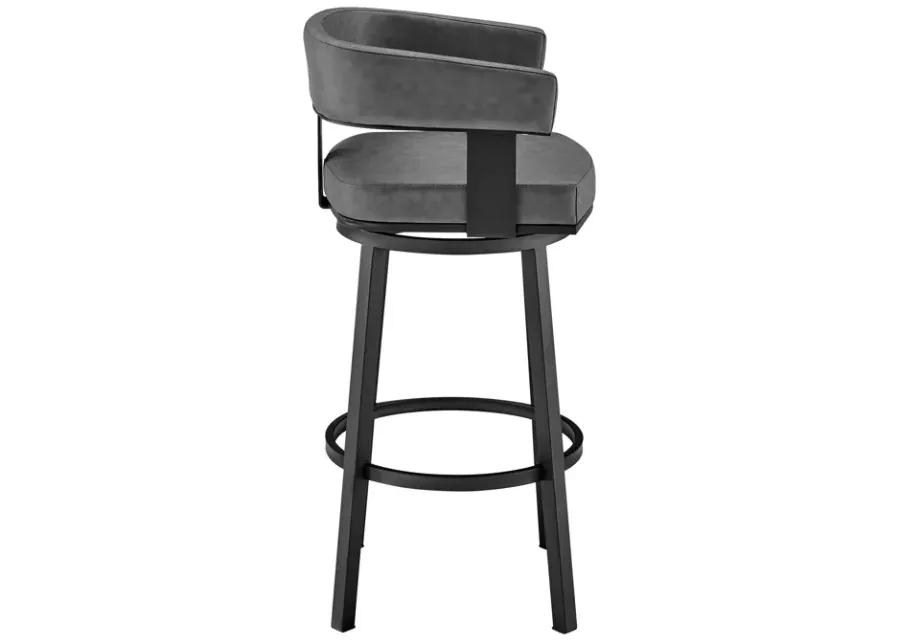 Lorin 26" Counter Height Swivel Bar Stool in Black Finish and Gray Faux Leather