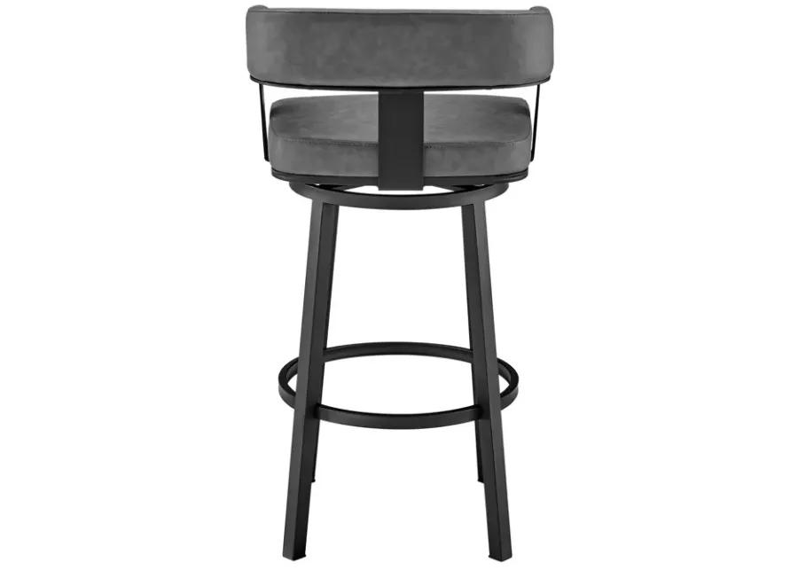 Lorin 26" Counter Height Swivel Bar Stool in Black Finish and Gray Faux Leather