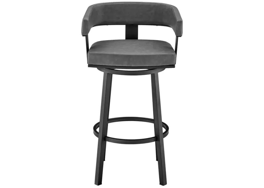 Lorin 26" Counter Height Swivel Bar Stool in Black Finish and Gray Faux Leather