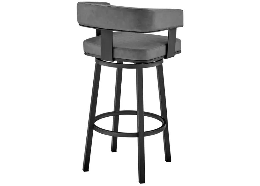 Lorin 26" Counter Height Swivel Bar Stool in Black Finish and Gray Faux Leather