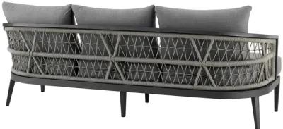 Zella Outdoor Patio Sofa in Aluminum with Light Gray Rope and Earl Gray Cushions