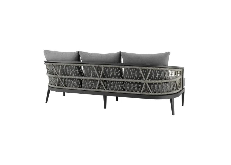 Zella Outdoor Patio Sofa in Aluminum with Light Gray Rope and Earl Gray Cushions