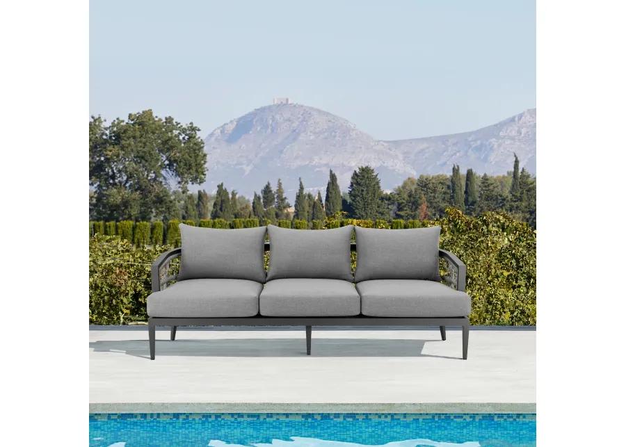 Zella Outdoor Patio Sofa in Aluminum with Light Gray Rope and Earl Gray Cushions