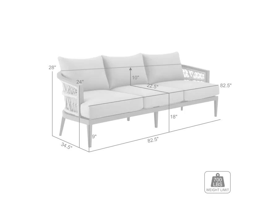 Zella Outdoor Patio Sofa in Aluminum with Light Gray Rope and Earl Gray Cushions