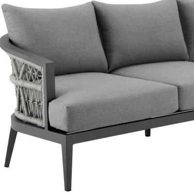 Zella Outdoor Patio Sofa in Aluminum with Light Gray Rope and Earl Gray Cushions