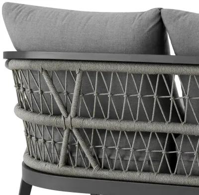 Zella Outdoor Patio Sofa in Aluminum with Light Gray Rope and Earl Gray Cushions