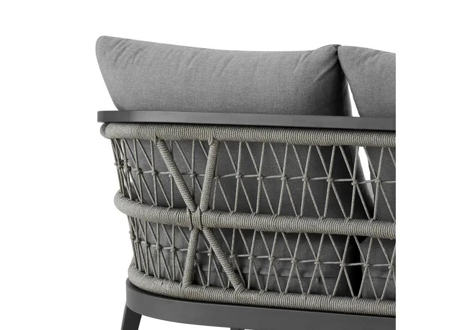 Zella Outdoor Patio Sofa in Aluminum with Light Gray Rope and Earl Gray Cushions