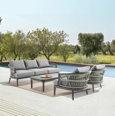 Zella Outdoor Patio Sofa in Aluminum with Light Gray Rope and Earl Gray Cushions