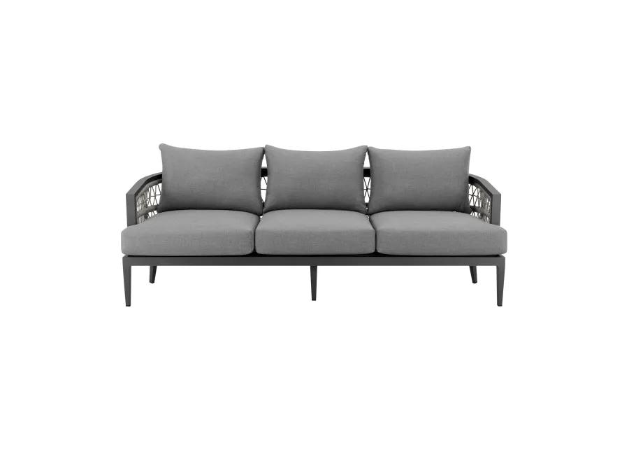 Zella Outdoor Patio Sofa in Aluminum with Light Gray Rope and Earl Gray Cushions