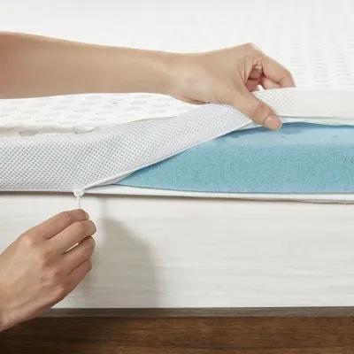 Sleep Philosophy 2" Gel Memory Foam with Cooling Cover White All Season Reversible Hypoallergenic Cooling Mattress Topper