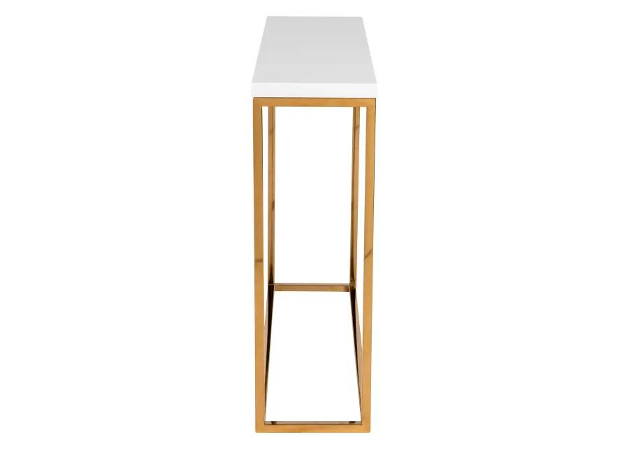 Teresa Console Table in White with Brushed High Gloss Gold Stainless Steel Frame