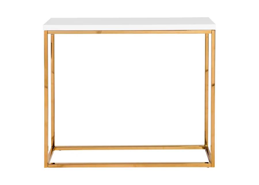 Teresa Console Table in White with Brushed High Gloss Gold Stainless Steel Frame