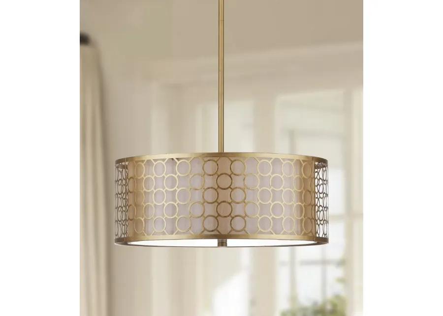 Giotta 3 Light Antique Gold  18 Inch Dia Drum Adjustable Pendant