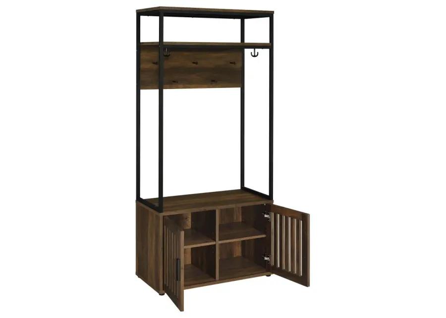 Quincy 2-door Engineered Wood Hall Tree Dark Pine and Black