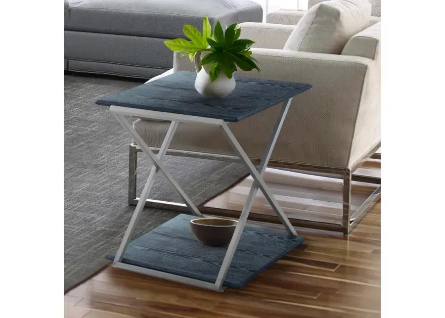 Westlake Black Veneer End Table with Brushed Stainless Steel Frame