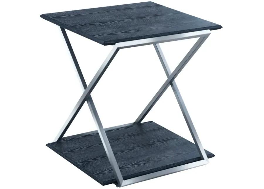 Westlake Black Veneer End Table with Brushed Stainless Steel Frame