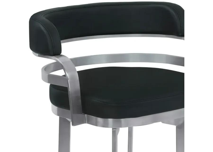 Prinz 30" Bar Height Swivel Black Faux Leather and Brushed Stainless Steel Bar Stool