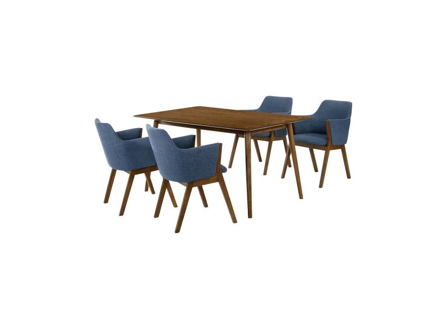 Westmont and Renzo Blue and Walnut 5 Piece Dining Set