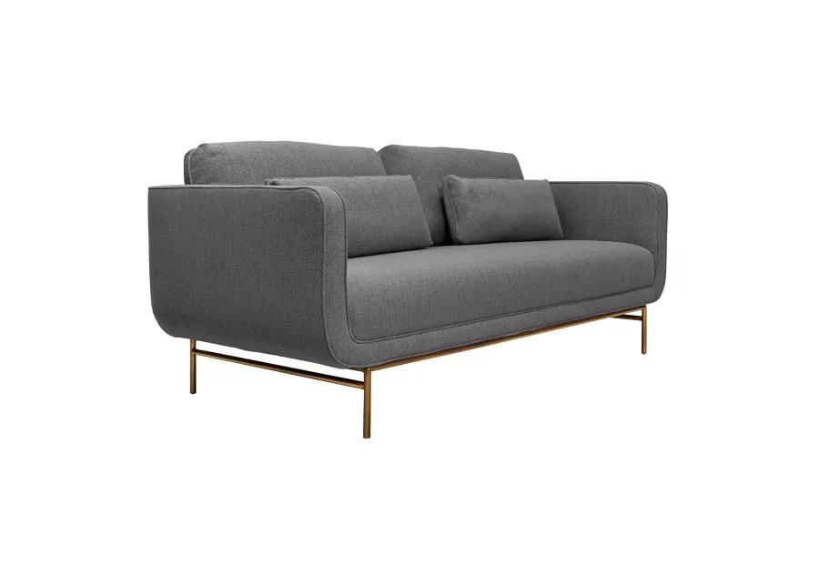 Lilou 77" Gray Fabric Sofa with Antique Brass Metal Legs