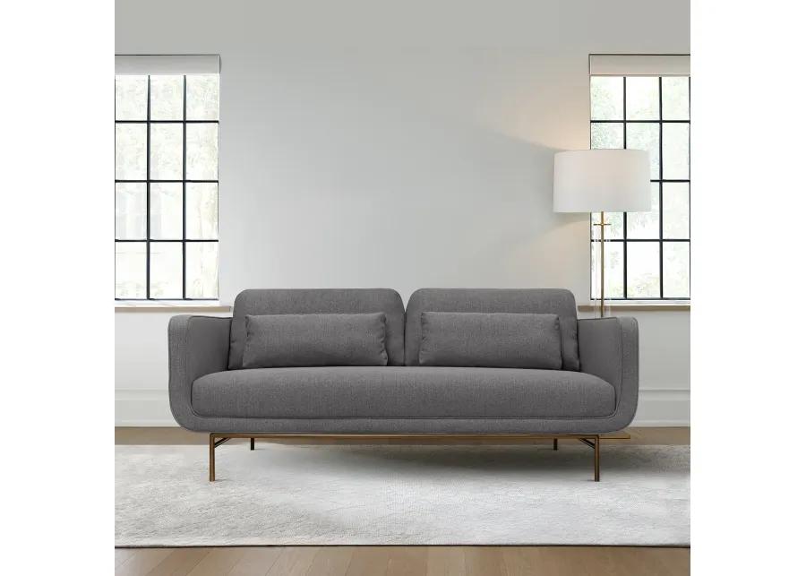 Lilou 77" Gray Fabric Sofa with Antique Brass Metal Legs