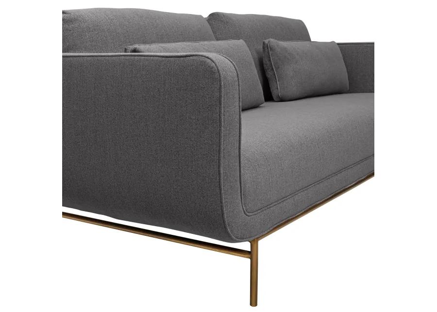 Lilou 77" Gray Fabric Sofa with Antique Brass Metal Legs