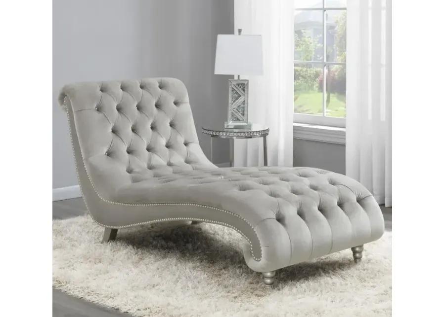 Lydia Tufted Cushion Chaise with Nailhead Trim Grey