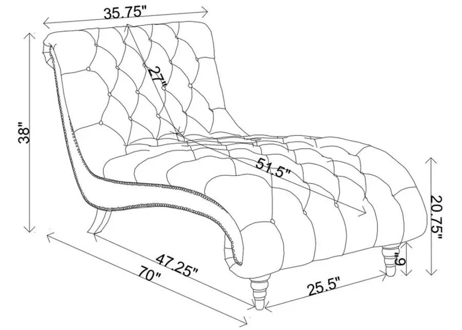 Lydia Tufted Cushion Chaise with Nailhead Trim Grey