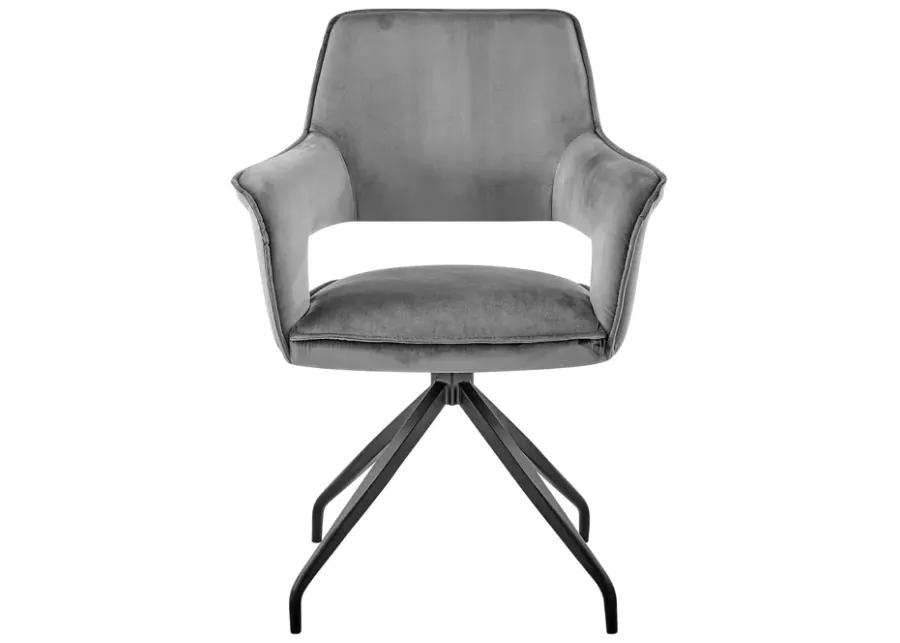 Hadley Dining Room Accent Chair in Gray Velvet with Black Finish