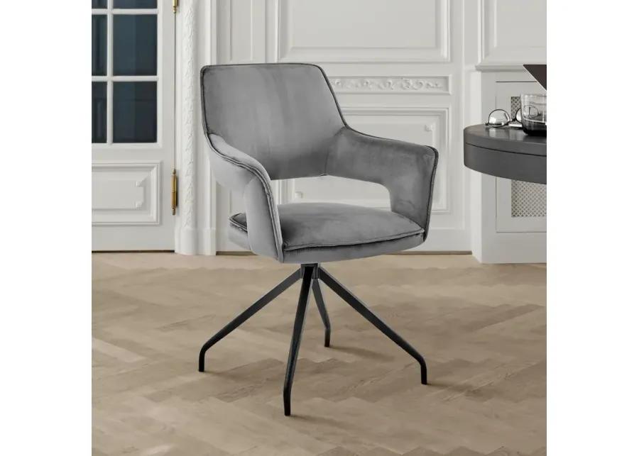 Hadley Dining Room Accent Chair in Gray Velvet with Black Finish