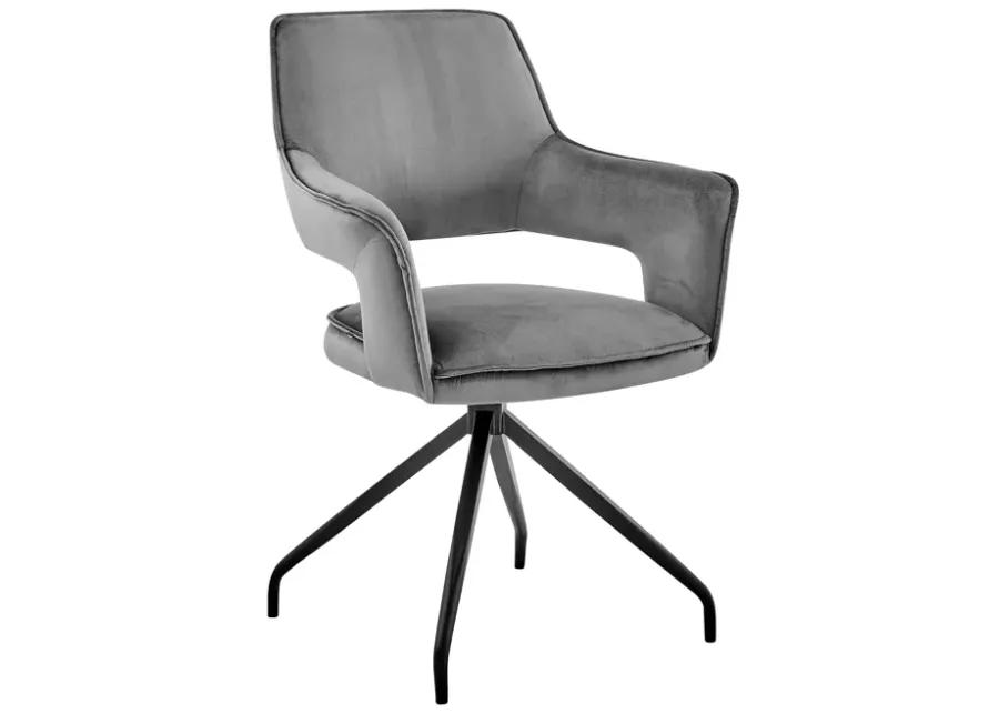 Hadley Dining Room Accent Chair in Gray Velvet with Black Finish