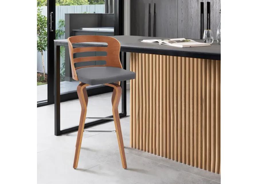 Verne 26" Swivel Gray Faux Leather and Walnut Wood Bar Stool