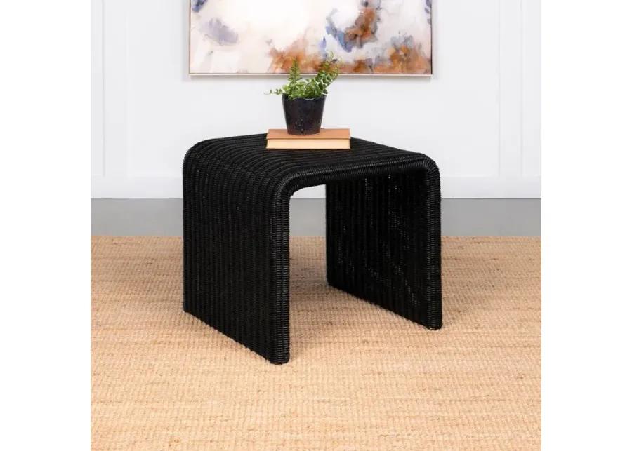 Cahya Woven Rattan Sqaure End Table Black